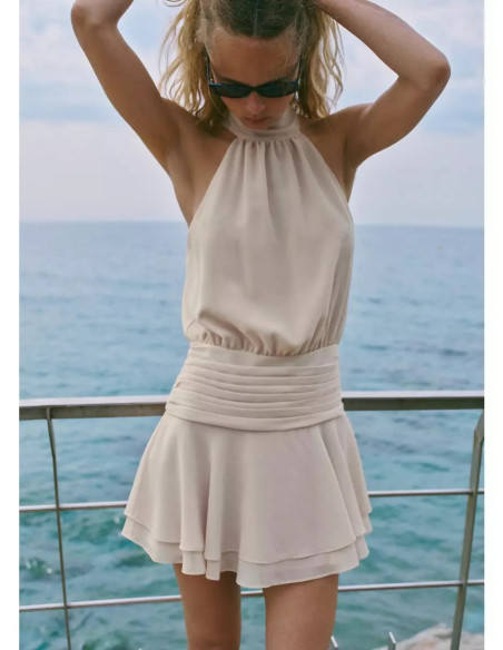 Vestido halter cintura drapeada