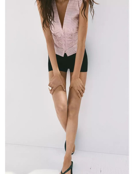 Blusa cuello pico cuadros
