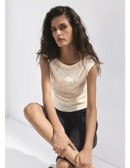 Lace boat-neck T-shirt