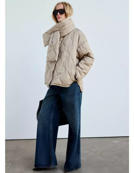 Quilted anorak with detachable scarf