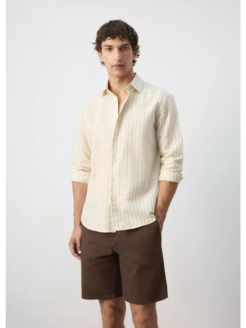 Camisa mezcla lino algodón rayas