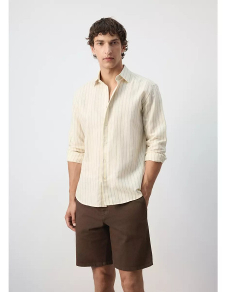 Camisa mezcla lino algodón rayas
