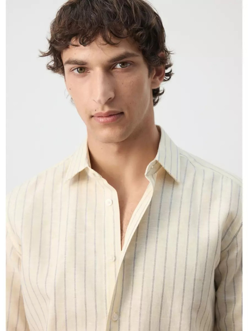 Camisa mezcla lino algodón rayas