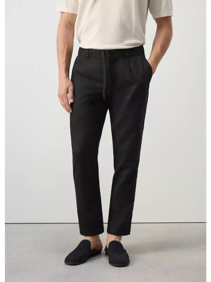 Slim fit cropped linen-cotton trousers